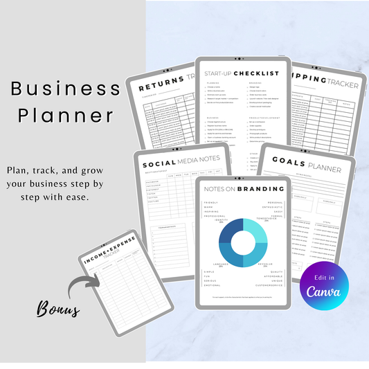 Professional Business Planner for Entrepreneurs – Marketing, Finance, Social Media